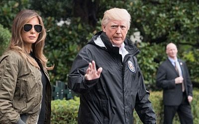 US President Donald Trump and First Lady Melania Trump depart the White House in Washington, DC, on August 29, 2017 for Texas to view the damage caused by Hurricane Harvey. (AFP PHOTO / NICHOLAS KAMM)