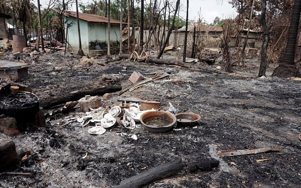 Broken dishes can be seen in the burned out remains of a house in Myo Thu Gyi village near Maungdaw, Rakhine State, Myanmar, on August 31, 2017. (AFP Photo/Stringer) Broken dishes can be seen in the burned out remains of a house in Myo Thu Gyi village near Maungdaw, Rakhine State, Myanmar, on August 31, 2017. (AFP Photo/Stringer)