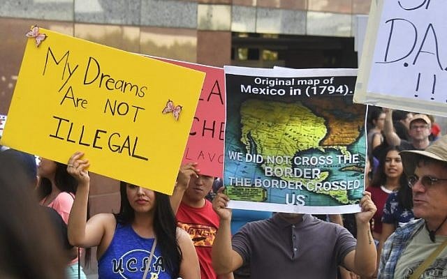 A map of Mexico as it was in 1794 is displayed as young immigrants and their supporters rally in support of Deferred Action for Childhood Arrivals (DACA) in Los Angeles, California on September 1, 2017. (AFP PHOTO / FREDERIC J. BROWN) A map of Mexico as it was in 1794 is displayed as young immigrants and their supporters rally in support of Deferred Action for Childhood Arrivals (DACA) in Los Angeles, California on September 1, 2017. (AFP PHOTO / FREDERIC J. BROWN)