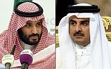 A combination image shows then-Saudi Defense Minister and Deputy Crown Prince Mohammed bin Salman (L) during a press conference in the capital Riyadh on April 25, 2016; and Qatar's Emir Sheikh Tamim bin Hamad Al-Thani (R) attending the 136th Gulf Cooperation Council (GCC) summit in Riyadh on December 10, 2015. (AFP/Fayez Nureldine)