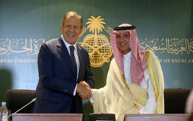 Saudi Foreign Minister Adel al-Jubeir (R) shakes hands with his Russian counterpart Sergey Lavrov following a press conference at the ministry headquarters in Jeddah on September 10, 2017. (AFP Photo/Stringer) Saudi Foreign Minister Adel al-Jubeir (R) shakes hands with his Russian counterpart Sergey Lavrov following a press conference at the ministry headquarters in Jeddah on September 10, 2017. (AFP Photo/Stringer)