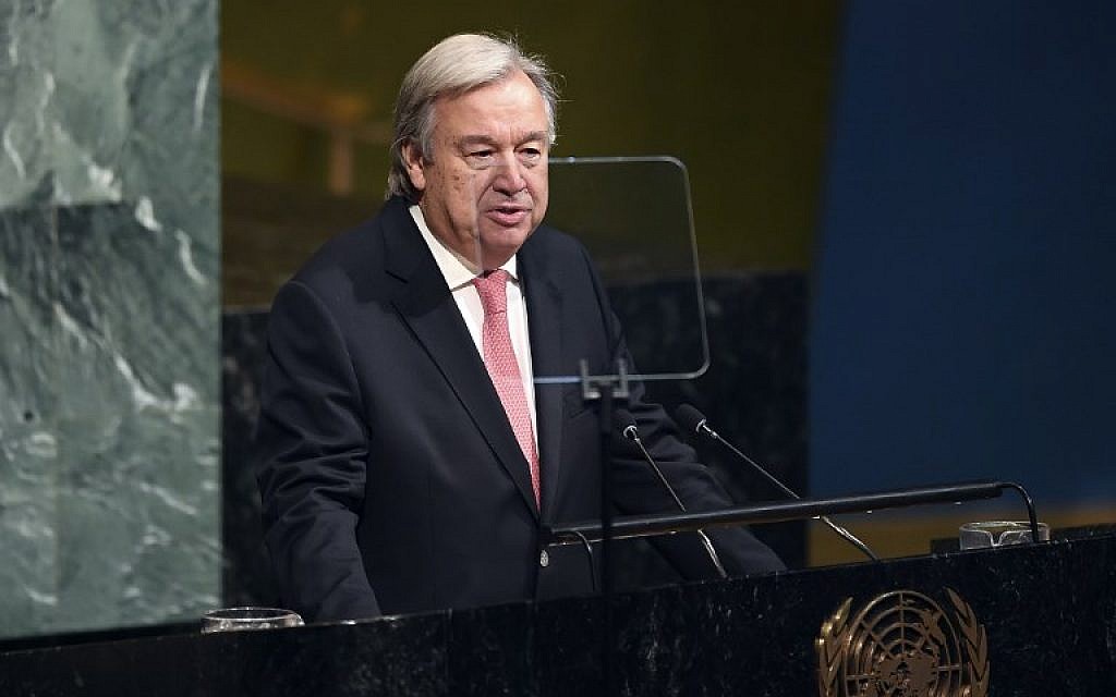 UN Secretary-General Antonio Guterres addresses the 72nd session of the United Nations General Assembly at UN headquarters in New York on September 19, 2017. (AFP Photo/Jewel Samad)