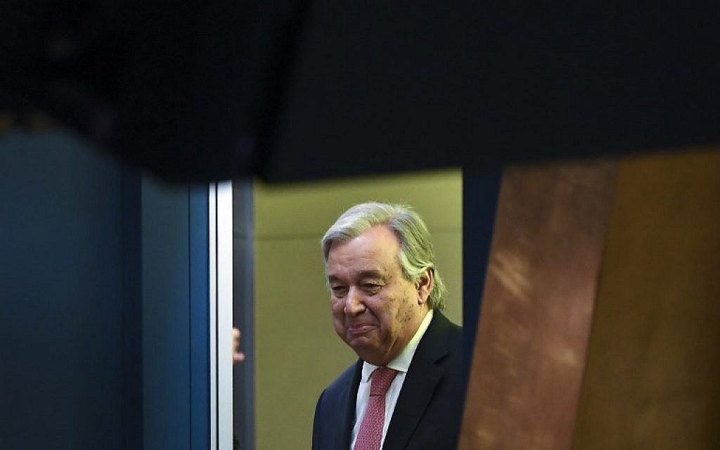 UN Secretary-General Antonio Guterres arrives at the 72nd session of the United Nations General Assembly at UN headquarters in New York on September 19, 2017. (AFP Photo/Jewel Samad)