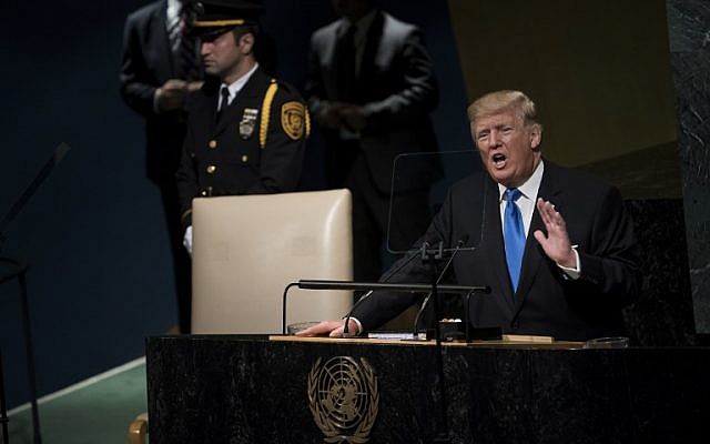 US President Donald Trump addresses the 72nd Annual UN General Assembly in New York on September 19, 2017. (AFP Photo/Brendan Smialowski) US President Donald Trump addresses the 72nd Annual UN General Assembly in New York on September 19, 2017. (AFP Photo/Brendan Smialowski)