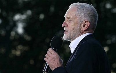 Illustrative: Britain's opposition Labour party's leader Jeremy Corbyn delivers a speech at a rally on the eve of Labour Conference in Brighton, September 23, 2017. (AFP/Daniel LEAL-OLIVAS)