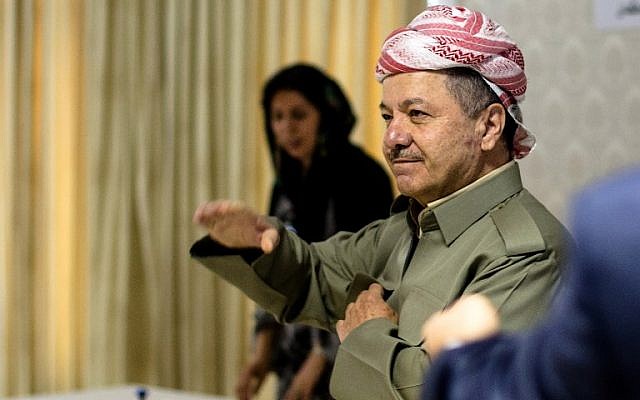 Iraqi Kurdish leader Massoud Barzani arrives to cast his vote in the Kurdish independence referendum at a polling station near Irbil, on September 25, 2017. (AFP Photo/Ahmed Deeb) Iraqi Kurdish leader Massoud Barzani arrives to cast his vote in the Kurdish independence referendum at a polling station near Irbil, on September 25, 2017. (AFP Photo/Ahmed Deeb)
