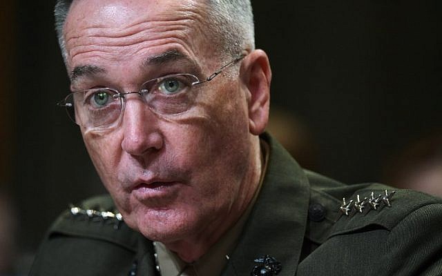 Chairman of the Joint Chiefs of Staff Joseph Dunford speaks before the Senate Appropriations Committee in Washington, DC, on March 22, 2017. (AFP PHOTO / MANDEL NGAN) Chairman of the Joint Chiefs of Staff Joseph Dunford speaks before the Senate Appropriations Committee in Washington, DC, on March 22, 2017. (AFP PHOTO / MANDEL NGAN)