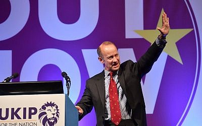 UK Independence Party's newly announced leader Henry Bolton greets delegates on the first day of the UK Independence Party (UKIP) National Conference in Torquay, south-west England, on September 29, 2017. (AFP PHOTO / Ben STANSALL)
