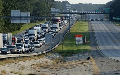 Southbound lanes of I-95 near the Georgia-South Carolina border are empty as northbound lanes are packed as people evacuate ahead of the arrival of Hurricane Irma September 8, 2017, in Savannah, Georgia. (Chip Somodevilla/Getty Images/AFP)