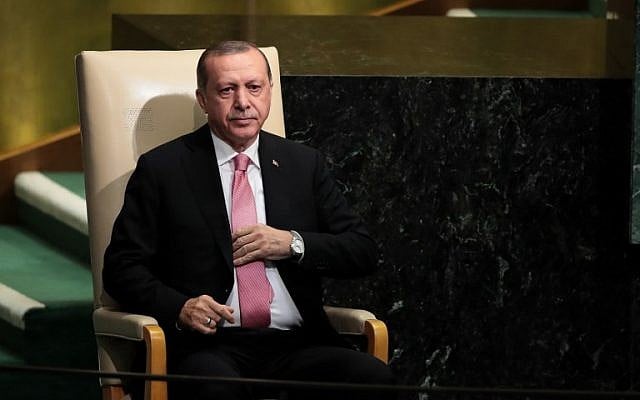 Turkish President Recep Tayyip Erdogan sits after addressing the United Nations General Assembly at UN headquarters in New York on September 19, 2017. (Drew Angerer/Getty Images/AFP) Turkish President Recep Tayyip Erdogan sits after addressing the United Nations General Assembly at UN headquarters in New York on September 19, 2017. (Drew Angerer/Getty Images/AFP)
