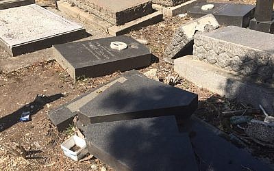Damaged gravestones in a Jewish cemetery in Sofia. (Courtesy Shalom organization of Bulgarian Jews)