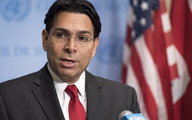 Israeli Ambassador to the UN Danny Danon speaks to the media prior to a United Nations Security Council meeting on the Middle East on May 11, 2017. (Mark Garten/UN Photo) Israeli Ambassador to the UN Danny Danon speaks to the media prior to a United Nations Security Council meeting on the Middle East on May 11, 2017. (Mark Garten/UN Photo)