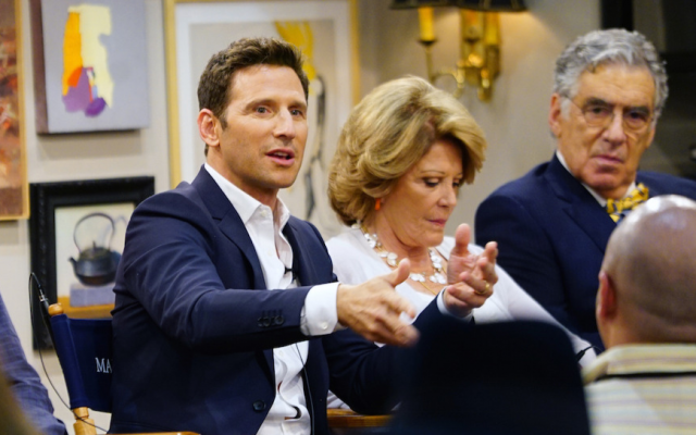 From left to right: Mark Feuerstein, Linda Lavin and Elliott Gould at the CBS Studio Center in Los Angeles, August 1, 2017. (Sonja Flemming/CBS Broadcasting Inc./via JTA)
