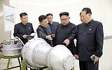 An undated image distributed by the North Korean government on September 3, 2017, shows North Korean leader Kim Jong Un at an undisclosed location. North Korea’s state media said Kim inspected a hydrogen bomb. (Korean Central News Agency/Korea News Service via AP)