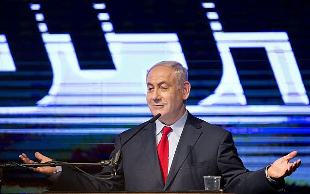 Prime Minister Benjamin Netanyahu speaks at a Likud Party rally in Tel Aviv, August 9, 2017. (AP Photo/Oded Balilty, File)