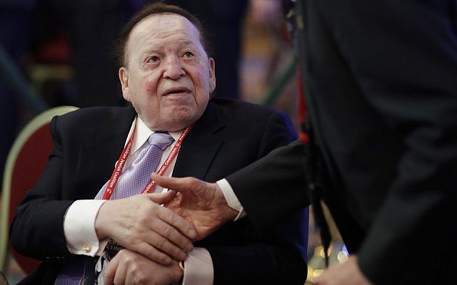 Sheldon Adelson attends the Republican Jewish Coalition annual leadership meeting in Las Vegas on February 24, 2017. (AP Photo/John Locher, File) Sheldon Adelson attends the Republican Jewish Coalition annual leadership meeting in Las Vegas on February 24, 2017. (AP Photo/John Locher, File)