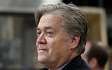 In this April 29, 2017, file photo, Steve Bannon, former chief White House strategist to US President Donald Trump, tours The AMES Companies, Inc., with the president in Harrisburg, Pennsylvania. (AP Photo/Carolyn Kaster, File)