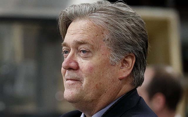 In this April 29, 2017, file photo, Steve Bannon, chief White House strategist to US President Donald Trump, tours The AMES Companies, Inc., with the president in Harrisburg, Pa. (AP Photo/Carolyn Kaster, File) In this April 29, 2017, file photo, Steve Bannon, chief White House strategist to US President Donald Trump, tours The AMES Companies, Inc., with the president in Harrisburg, Pa. (AP Photo/Carolyn Kaster, File)
