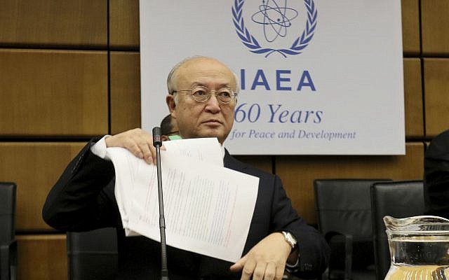 Director General of the International Atomic Energy Agency, IAEA, Yukiya Amano of Japan waits for the start of the IAEA board of governors meeting at the International Center in Vienna, Austria, September 11, 2017. (AP/Ronald Zak) Director General of the International Atomic Energy Agency, IAEA, Yukiya Amano of Japan waits for the start of the IAEA board of governors meeting at the International Center in Vienna, Austria, September 11, 2017. (AP/Ronald Zak)