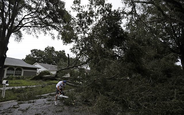 Brian Baker, of Valrico, Florida, cuts an Oak tree that fell across Falling Leaves Drive after Hurricane Irma passed through the area, Monday, Sept. 11, 2017, in Valrico, Florida. (AP Photo/Chris O'Meara) Brian Baker, of Valrico, Florida, cuts an Oak tree that fell across Falling Leaves Drive after Hurricane Irma passed through the area, Monday, Sept. 11, 2017, in Valrico, Florida. (AP Photo/Chris O'Meara)