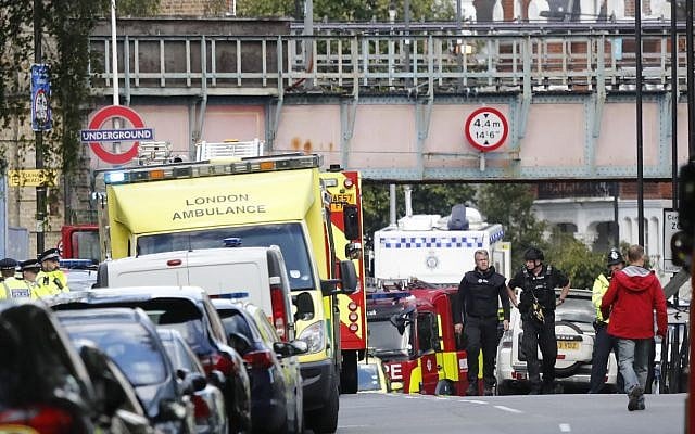 Ambulances and police are seen at the at Parsons Green subway station in London after a bombing on the London Underground on September 15, 2017. (AP Photo/Frank Augstein) Ambulances and police are seen at the at Parsons Green subway station in London after a bombing on the London Underground on September 15, 2017. (AP Photo/Frank Augstein)