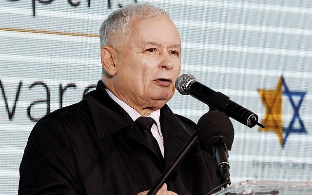 The leader of Poland's ruling Law and Justice party Jaroslaw Kaczynski gives a speech denouncing anti-Semitism and praising Israel at a ceremony honoring Poles who protected Jews during the Holocaust, in Warsaw, Poland, September 18, 2017. (AP Photo/Czarek Sokolowski) The leader of Poland's ruling Law and Justice party Jaroslaw Kaczynski gives a speech denouncing anti-Semitism and praising Israel at a ceremony honoring Poles who protected Jews during the Holocaust, in Warsaw, Poland, September 18, 2017. (AP Photo/Czarek Sokolowski)