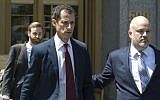 Anthony Weiner leaves federal court in New York after pleading guilty to a charge of sending sexual material to a minor, May 19, 2017. (AP Photo/Mary Altaffer)