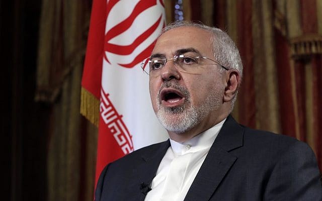 Iran's Foreign Minister Mohammad Javad Zarif is interviewed by the Associated Press in New York on September 27, 2017. (AP/Richard Drew) Iran's Foreign Minister Mohammad Javad Zarif is interviewed by the Associated Press in New York on September 27, 2017. (AP/Richard Drew)