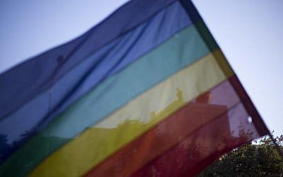 Illustrative image of a rainbow flag, seen during the annual gay pride parade in central Jerusalem, July 21, 2016. (AP Photo/Ariel Schalit)