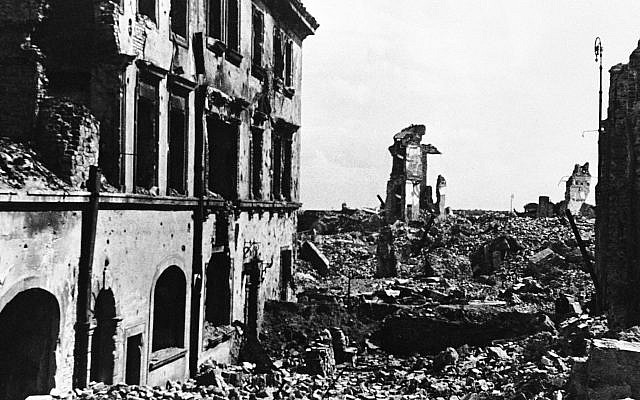 This Sept. 27, 1945, photo shows the shattered shell of the American Consulate building in devastated Warsaw, Poland, after World War II. (Bille Allen/AP, file) This Sept. 27, 1945, photo shows the shattered shell of the American Consulate building in devastated Warsaw, Poland, after World War II. (Bille Allen/AP, file)