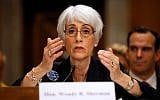 US Undersecretary of State for Political Affairs Wendy Sherman testifies on Capitol Hill in Washington, Oct. 3, 2013, before a Senate Foreign Relations Committee hearing. (AP Photo/Molly Riley)