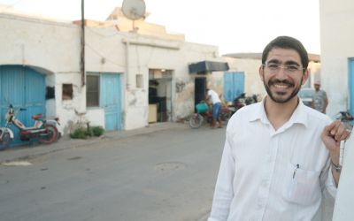 Ben Zion Dee’ie taking a break from Rosh Hashanah preparations in the Jewish town of Hara Kebira on the Tunisian island of Djerba, September 20, 2017. (Cnaan Liphshiz/JTA)