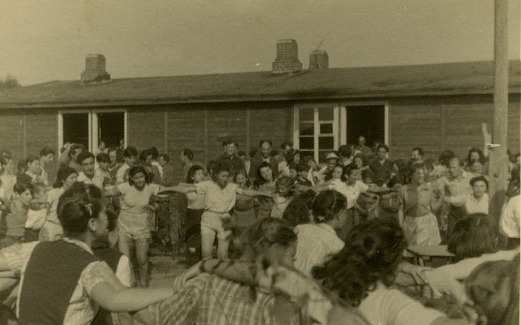 Jews dancing in a DP camp in Germany, September 1947. (Robert Gary/via JTA)