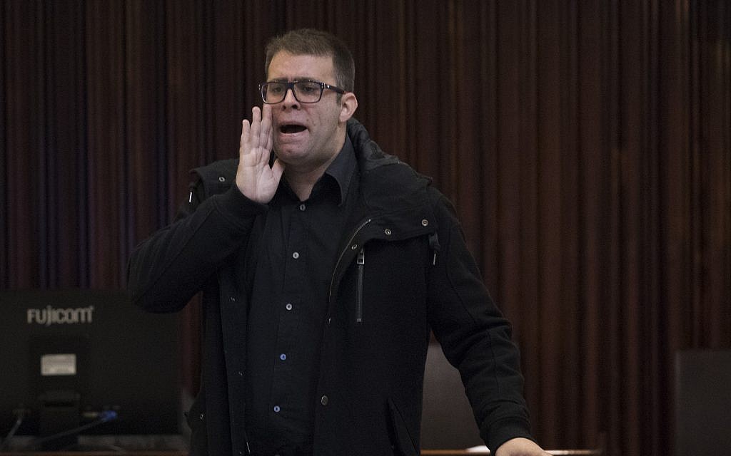 MK Oren Hazan reacts during a plenum session in the assembly hall of the Knesset, January 25, 2017. (Yonatan Sindel/Flash90)