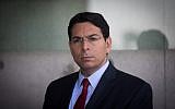 Israeli Ambassador to the UN Danny Danon, seen during a visit of UN Secretary General Antonio Guterres (unseen) at the Yad Vashem Holocaust Memorial in Jerusalem, August 28, 2017. (Yonatan Sindel/Flash90)