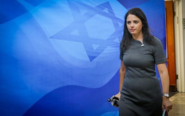 Justice Minister Ayelet Shaked arrives for the weekly cabinet meeting at the Prime Minister's Office in Jerusalem, September 3, 2017. (Marc Israel Sellem) Justice Minister Ayelet Shaked arrives for the weekly cabinet meeting at the Prime Minister's Office in Jerusalem, September 3, 2017. (Marc Israel Sellem)
