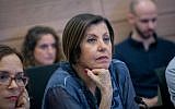 Then-Meretz party chairwoman Zehava Galon seen during a finance committee meeting atthe Knesset on September 11, 2017. (Miriam Alster/FLASH90)