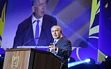 Prime Minister Benjamin Netanyahu speaks at a ceremony marking 50 years of settlement in the West Bank and Golan Heights, in Gush Etzion, on September 27, 2017. (Gershon Elinson/FLASH90)