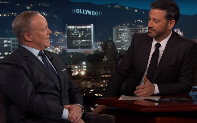 Former White House press secretary Sean Spicer appears on 'Jimmy Kimmel Live' on September 13, 2017. (Screen capture: YouTube) Former White House press secretary Sean Spicer appears on 'Jimmy Kimmel Live' on September 13, 2017. (Screen capture: YouTube)
