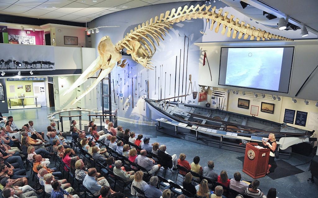 This skeleton of a 46-foot sperm whale hangs at the Whaling Museum in Nantucket, a resort island that was once a hub of the whaling industry. (Courtesy of the Nantucket Historical Association) This skeleton of a 46-foot sperm whale hangs at the Whaling Museum in Nantucket, a resort island that was once a hub of the whaling industry. (Courtesy of the Nantucket Historical Association)