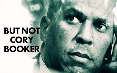 A screen capture from an attack ad against Cory Booker by the Emergency Committee for Israel. (Screen capture: YouTube)