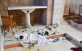 The vandalized sanctuary of the Beit Jamal Monastery seen on September 22, 2017. (Latin Patriarchate of Jerusalem)