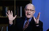Alan Dershowitz at NEP Studios in New York, February 3, 2016. (John Lamparski/Getty Images for Hulu, via JTA)
