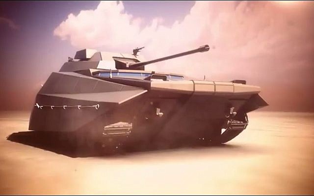 A hybrid gas-electric tank unveiled by the Defense Ministry on September 5, 2017 (screen capture: YouTube)