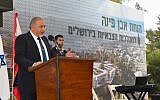 Defense Minister Avigdor Liberman speaks at a cornerstone laying ceremony for a new IDF campus in Jerusalem on September 18, 2017. (Ariel Hermoni/Defense Ministry)