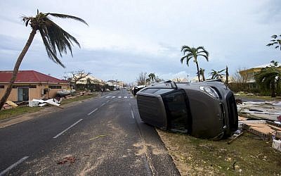 Some of the wreckage wrought by Hurricane Irma on the Caribbean island of Saint Martin, Sept. 6, 2017. (Lionel Chamoiseau/AFP/Getty Images via JTA)