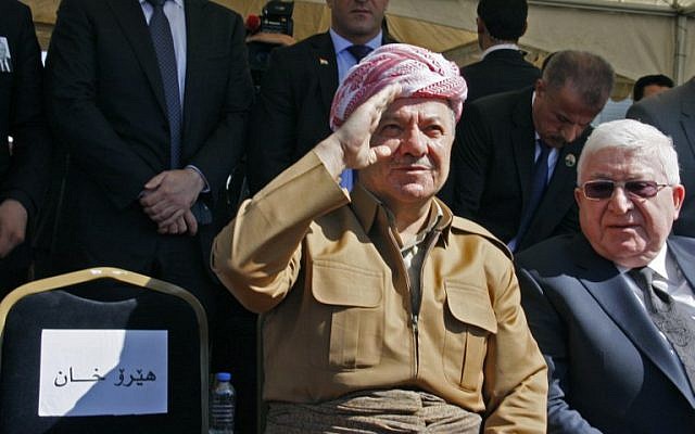 Iraqi Kurdish leader Massoud Barzani (L) sits next to Iraqi President Fuad Massum during a funeral ceremony at the airport in the Iraqi Kurdish city of Sulaimaniyah for ex-president Jalal Talabani, on October 6, 2017. (AFP Photo/Shwan Mohammed) Iraqi Kurdish leader Massoud Barzani (L) sits next to Iraqi President Fuad Massum during a funeral ceremony at the airport in the Iraqi Kurdish city of Sulaimaniyah for ex-president Jalal Talabani, on October 6, 2017. (AFP Photo/Shwan Mohammed)