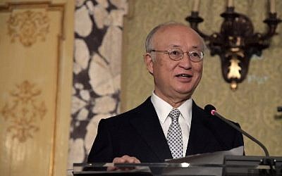 International Atomic Energy Agency (IAEA) director general Yukiya Amano delivers a speech during a meeting at Accademia dei Lincei in Rome on October 9, 2017. (AFP PHOTO / TIZIANA FABI)