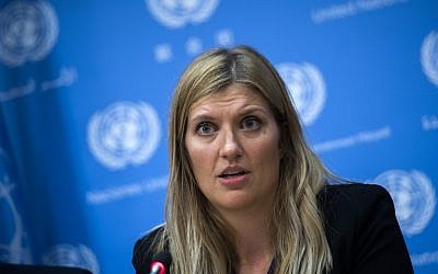 Nuclear disarmament group International Campaign to Abolish Nuclear Weapons (ICAN) executive director Beatrice Fihn answers a question during a press conference at the United Nations headquarters in New York on October 9, 2017. (AFP Photo/Jewel Samad)