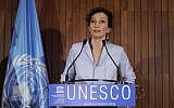 UNESCO head Audrey Azoulay speaks at a press conference following her election on October 13, 2017, at the UNESCO headquarters in Paris. (AFP Photo/Thomas Samson)